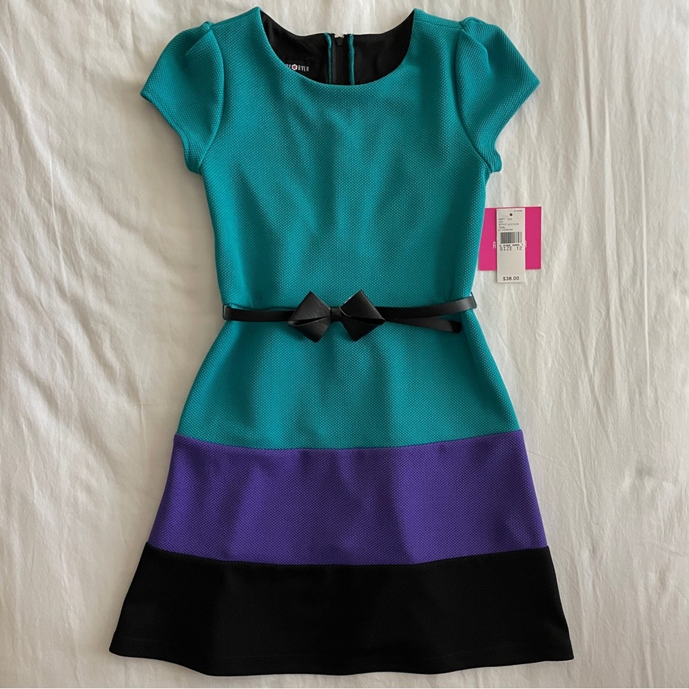 Amy Byer Teal and Purple Dress with Belt NWT